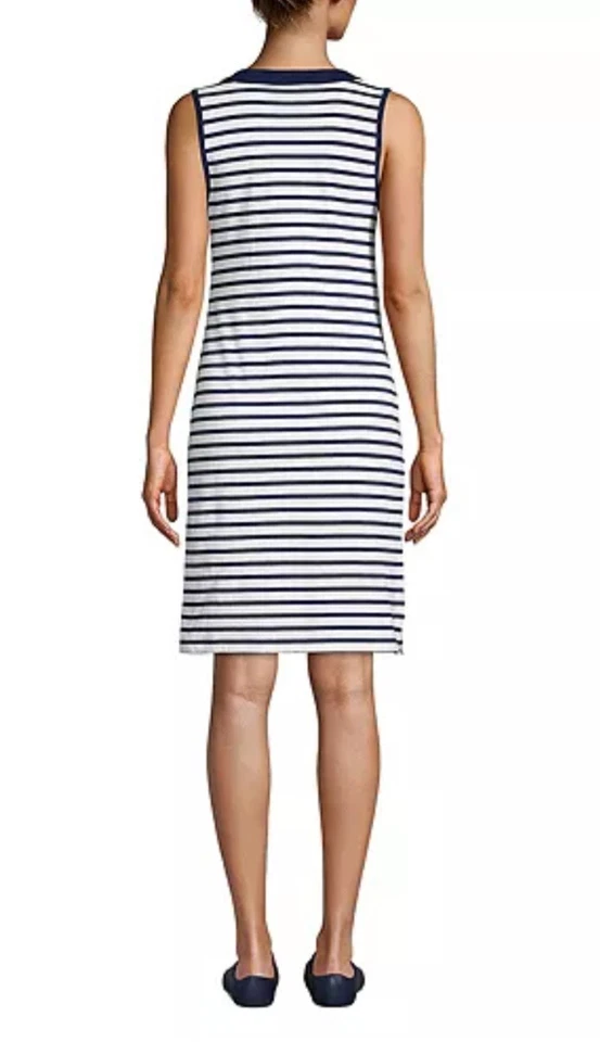 Vestido/cobertura Lands End feminino azul marinho/branco listrado algodão sem mangas tamanho 3X - Imagem 2 de 4