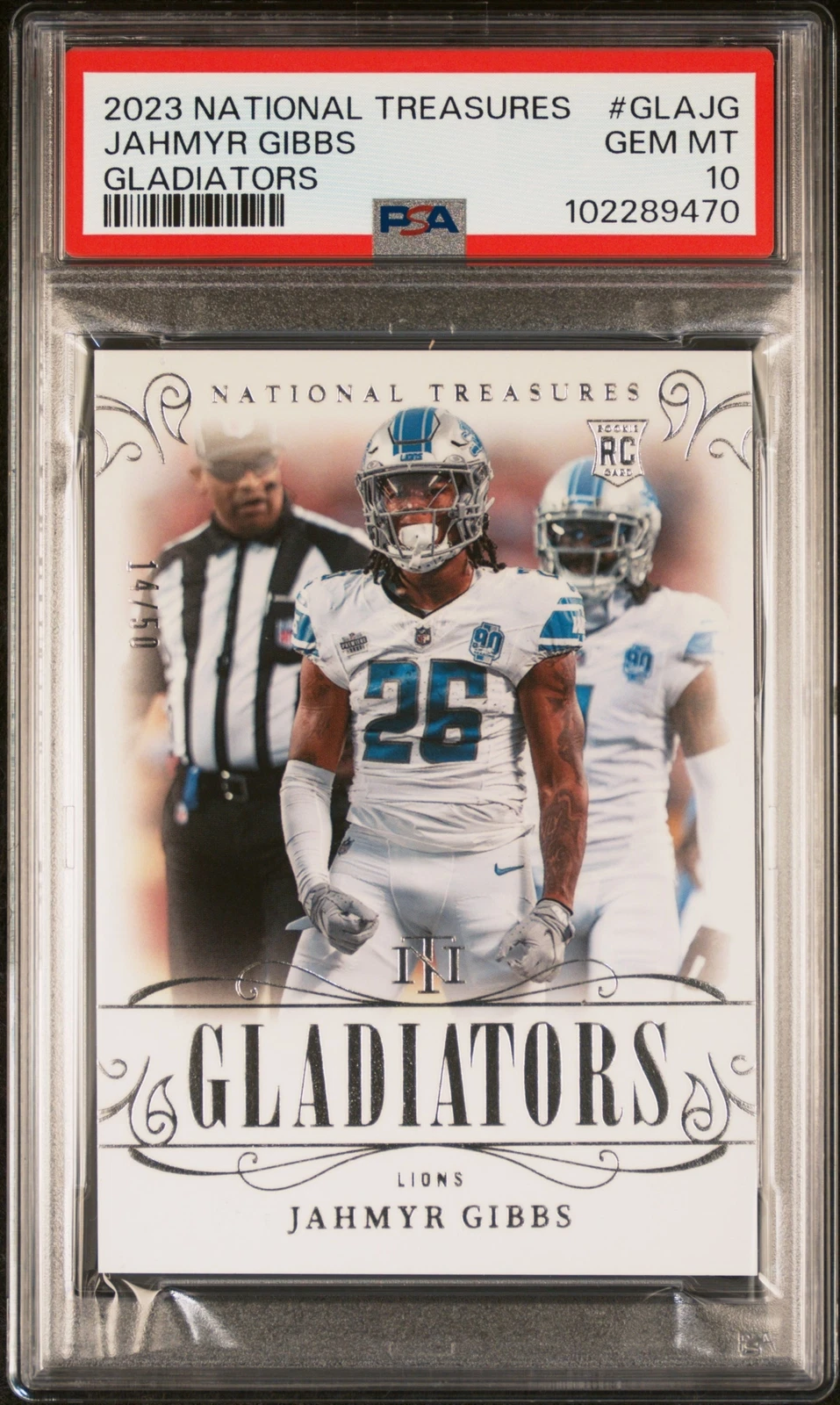 Jahmyr Gibbs Panini National Treasures Gladiators #GLAJG Base