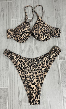 Women's Size Medium Leopard Print Spaghetti Strap High Cut 2 Piece Bikini
