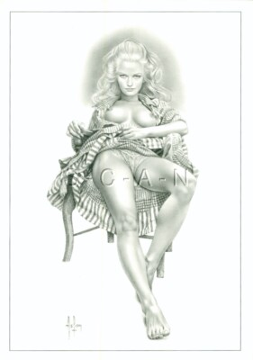 Vintage Nude French Postcard- Alain Gourdon- Aslan- Justine- Up Skirt- Dress