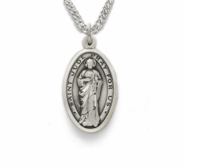 STERLING SILVER OVAL ST. JUDE ENGRAVED MEDAL NECKLACE & CHAIN | eBay