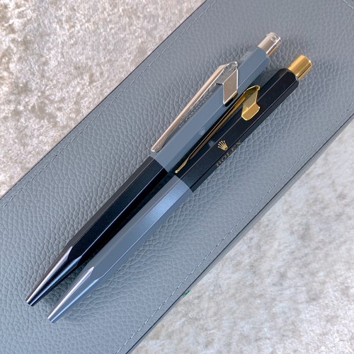 Rolex Caran d'Ache Ballpoint Pen Genuine Rare Set of 2 Grey Black w/Leather Case - Picture 7 of 21