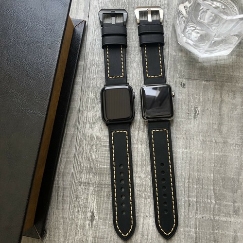 Per Apple Watch Serie 7 6 Se 5 4 42/44/45mm Spesso Nero Toro Pelle  Cinturino | eBay
