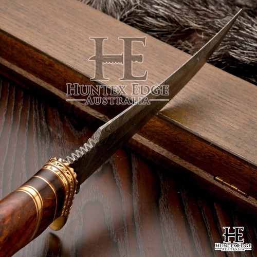 HUNTEX Handmade Damascus Blade, Rosewood Handle, 340 mm Hunter's Bowie Knife - Picture 9 of 12