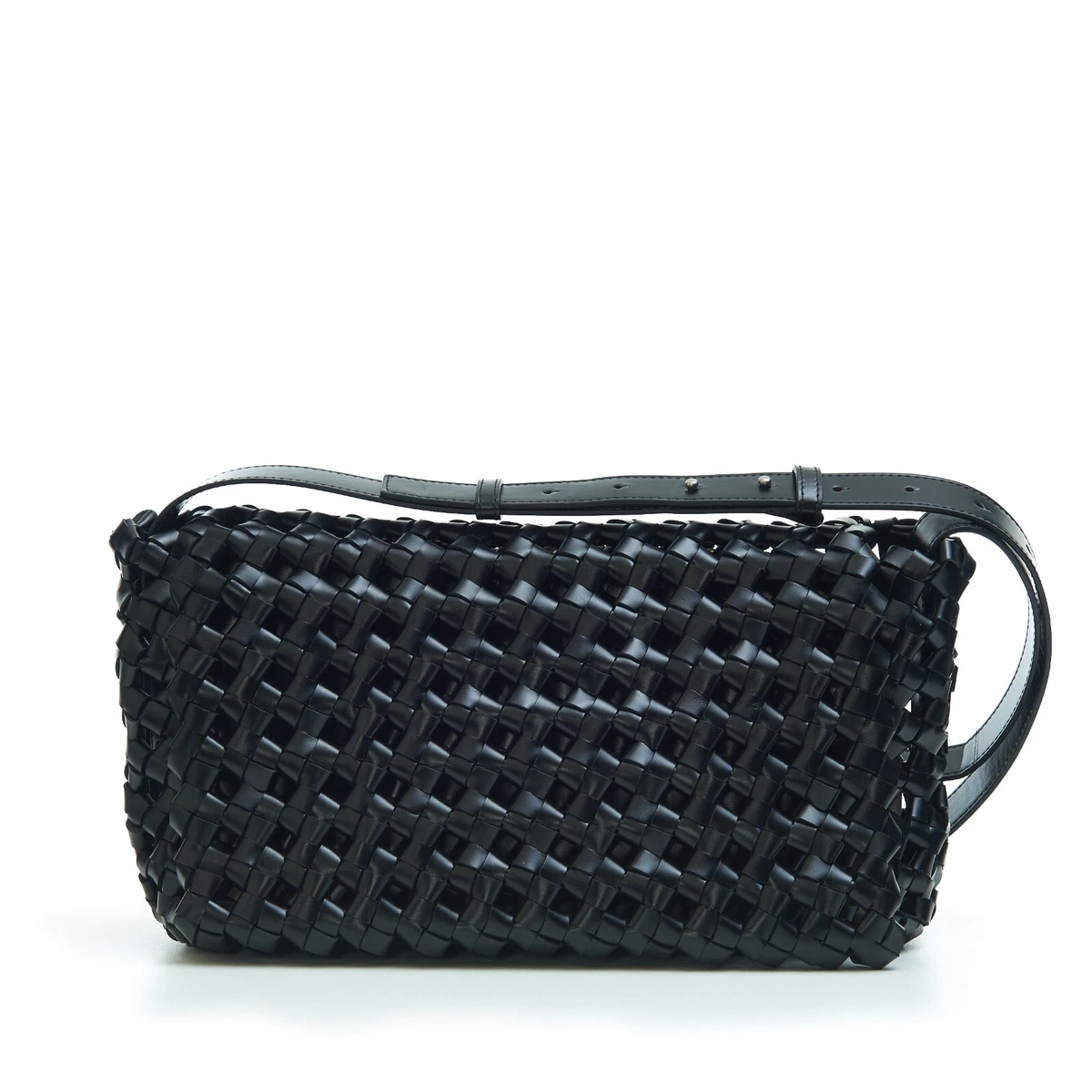 Black Woven Leather Crossbody Bag