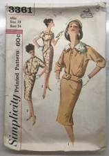 Vtg Simplicity Printed Sewing Pattern #3361 One Piece Dress & Jacket Size 14