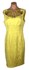 Vintage Adrianna Papell Evening Yellow Sheath Beaded Sleeveless Dress 10 Floral