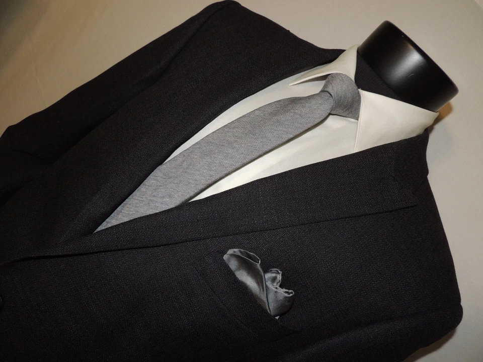 Kenneth Cole Hombre 100% Lana Gris Carbón PICO Solapa Chaqueta Abrigo 44 Largo Foto 3 de 4