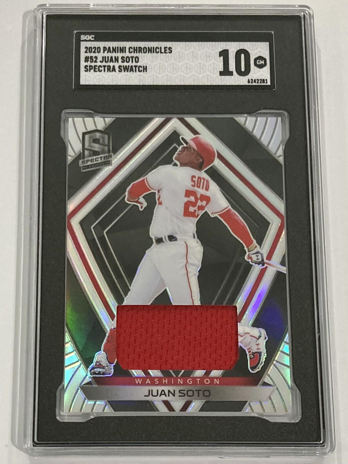 2020 Panini Chronicles #52 Juan Soto Spectra SGC 10 Relic Swatch Jersey
