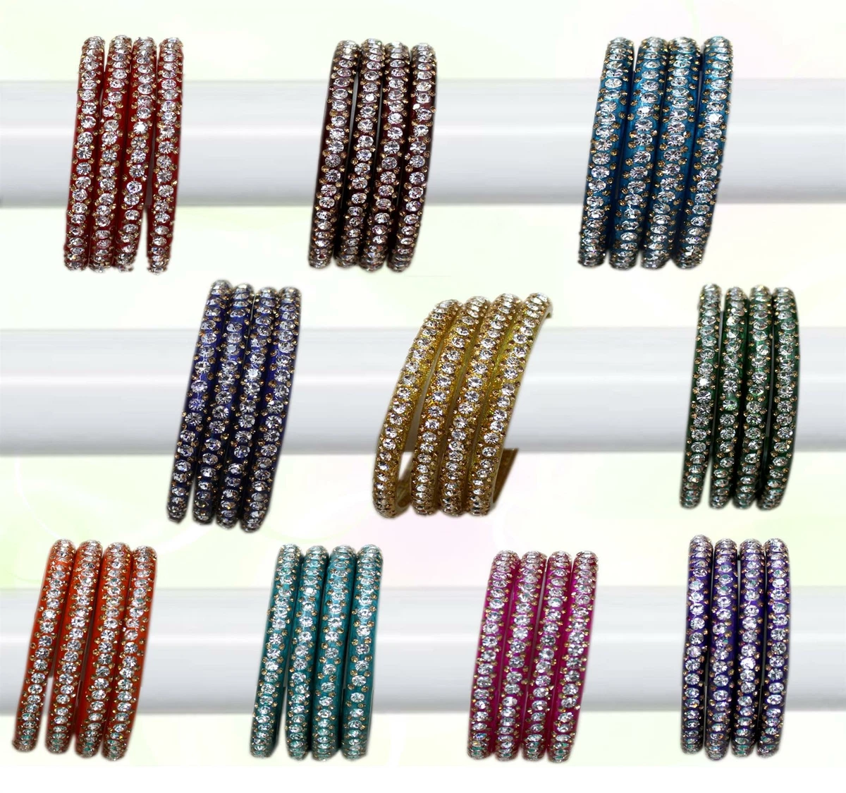 Glass Bangles Set of 4 Flower and stone Designed Bollywood Traditional