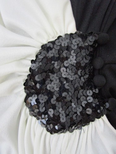 S Disco 70s 80s Wrap Dance Dress Vintage Black White Diva - Picture 8 of 10