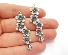 2 Flowers Forest Floral Dangle Charms Antique Silver Plated jewelry Accessories