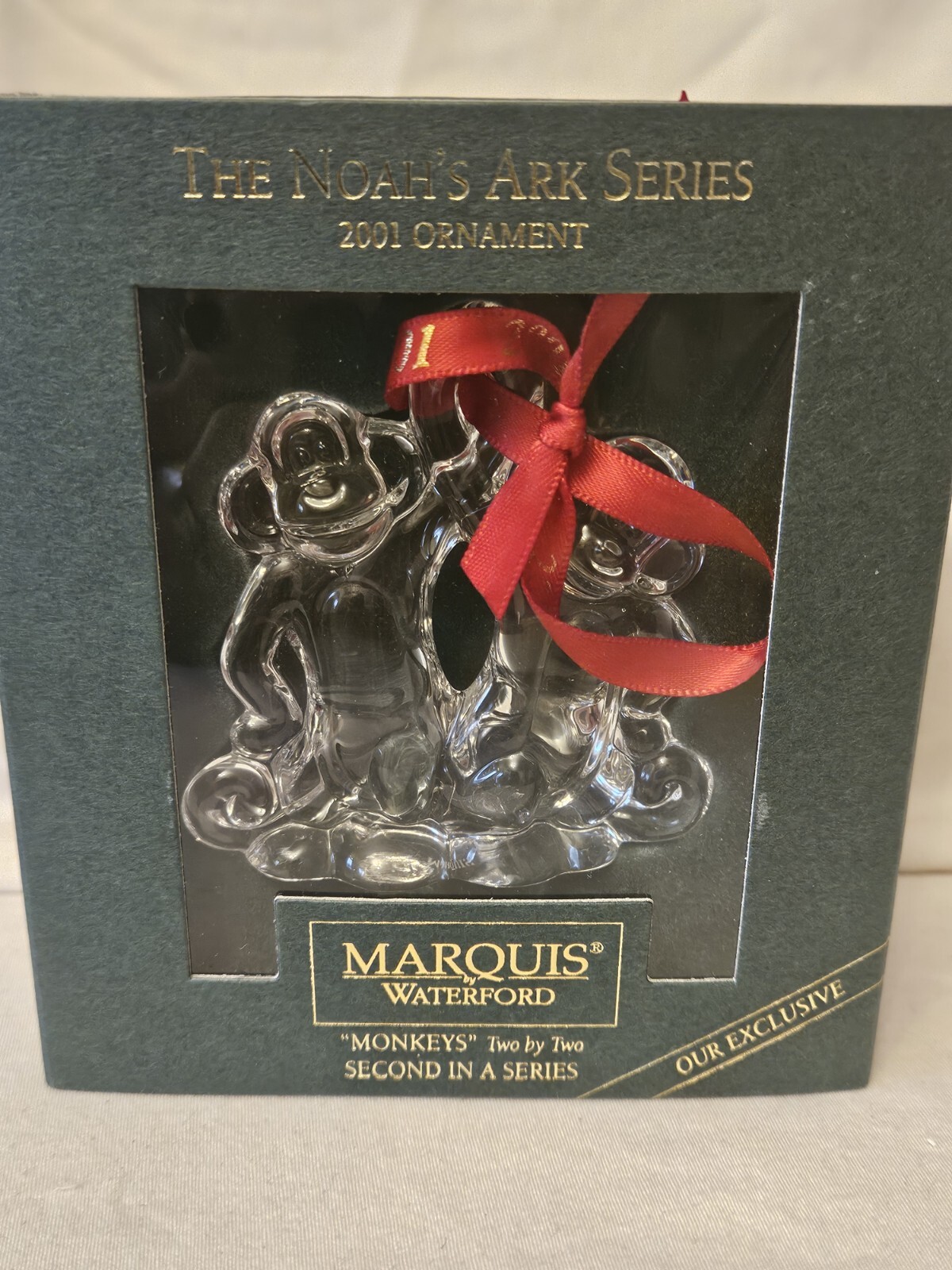 2001 Waterford Crystal Noah's Ark Monkeys Ornament 2nd in Series IOB
