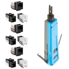 Punch Down Tool with 20 x Cat6 RJ45 Keystone Jack Black 45-Degree Network Set