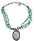 3 Strand Beaded Oval Shape Pendant Gemstone Necklace 20 to 22 Inches