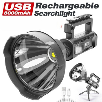 10000000LM Flashlight Fishing Lantern USB Spotlight Searchlight Power Bank Lamp