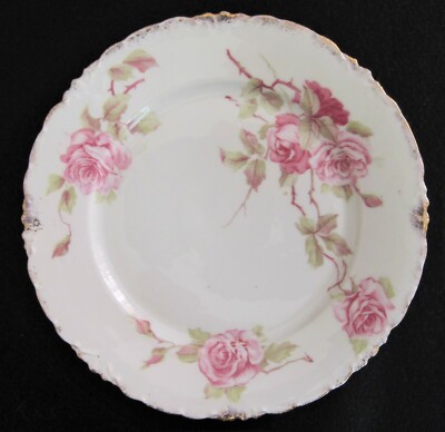 Antique Rosenthal RC Versailles Bavaria Pink Rose Hand Painted Plates 8”  c1900 - Main Image