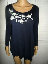 Pretty Simply Vera size S navy blue asymmetrical shirt white flowers women NWT