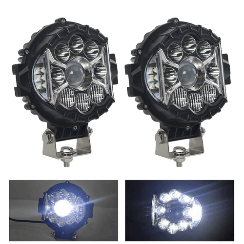 Pair 5" Round LED Lights Combo Work Off Road Fog Driving Roof Bar Bumper Black - Picture 3 of 11