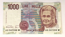 Italy 1000 Lire Mille AG 347398 W 1990 Paper Note Bill