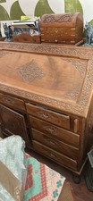 Vintage Writing Bureau Drop Front Desk with Drawers