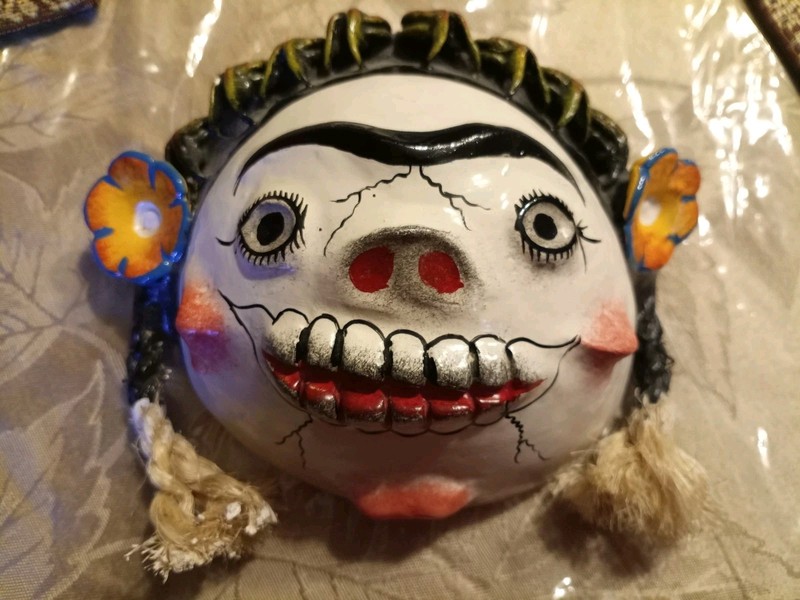 MEXICAN FOLK  ART HAND PAINTED COCONUT 