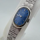 VTG Seiko Watch 11-8300 Women Hand Winding Mechanical Silver Blue 17 Jewels  7"