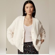 J Crew women Relaxed cardigan textured yarn wool blend oversized cream Sz XS NWT