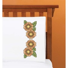 Herrschners  Vintage Petals Pillowcase Pair Stamped Cross-Stitch