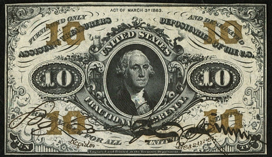 PCGS 63 FR# 1253 Fractional 1864 Currency 10c, Civil War 3rd Issue Face Specimen - Image 3 of 4