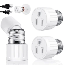 (2 Packs) 3 Prong Light Socket to Plug Adapter, E26 E27 Light Socket Outlet A...