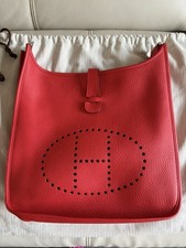 Hermes Evelyne 33 Red Palladium Hardware. Clemence Leather  excellent Condition