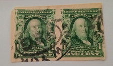 Rare 1902 - United States Benjamin Franklin Green 1 Cent (Imperf Pair)
