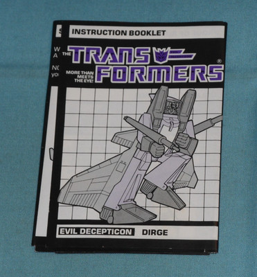 original G1 Transformers seeker jet DIRGE INSTRUCTION BOOKLET manual FREE SHIP