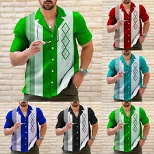 Men's Shirt Retro Short Sleeve Summer Bowling Shirt Button Down Shirts