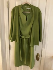 Kasper Apple Green Dress And Sweater Set With Detached Belt Size 16