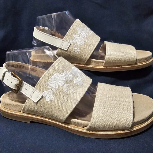 CLARKS Clark's Cinturino Scivolo Tela Beige Bianco Ricamato Tg 8 5