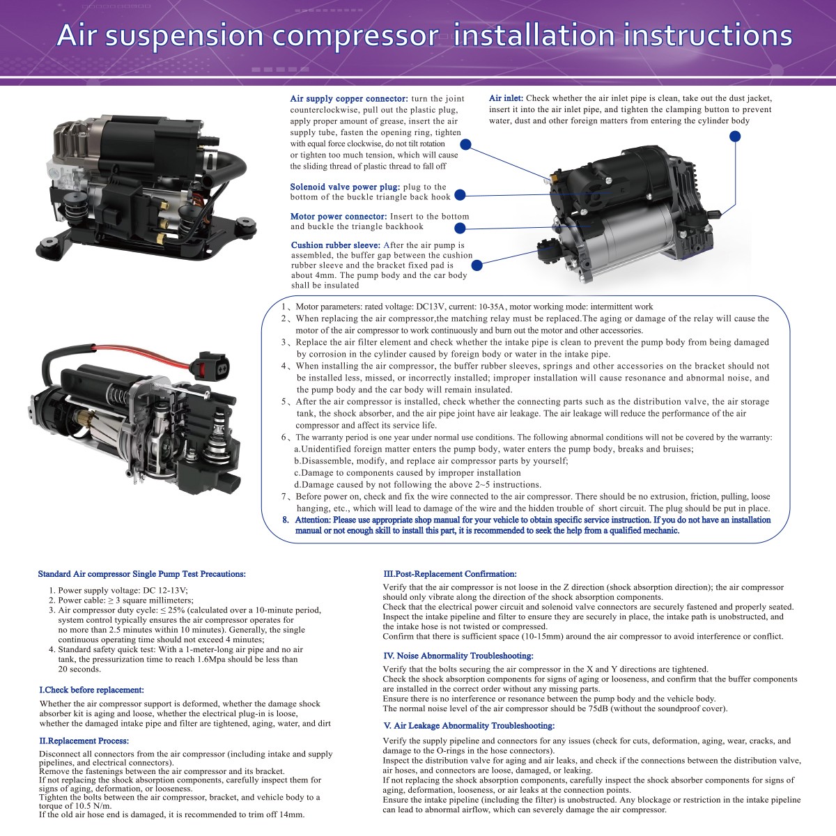 1x Air Suspension Compressor for A8 S8 D4 4H A6 S6 S7 RS7 Bentley Mulsanne