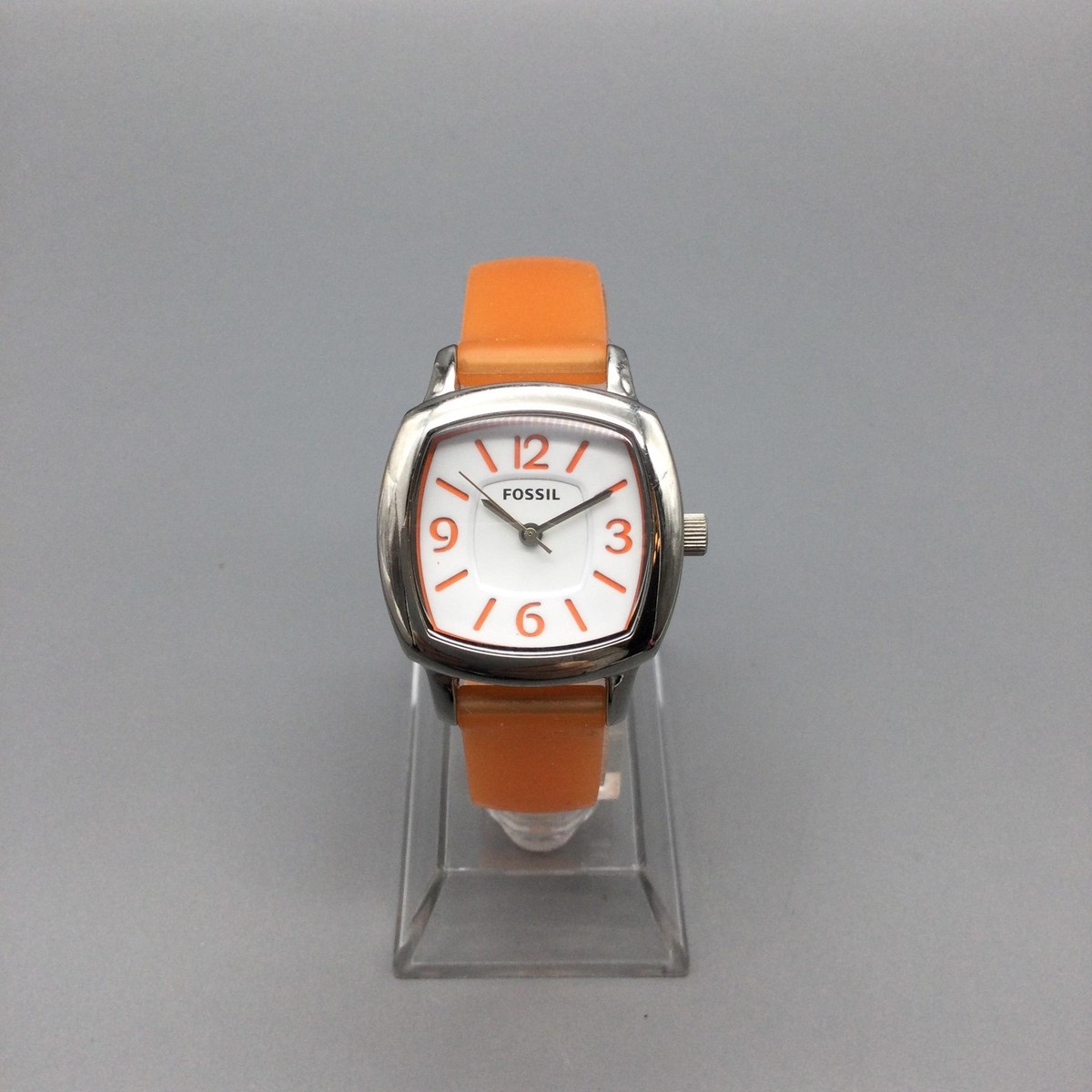 Fossil Womens Watch 28mm White Dial Orange Silicone Band ES 
