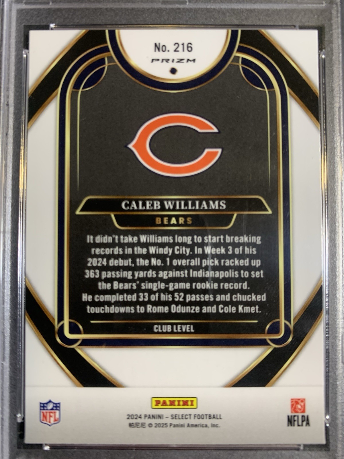 2024 Select Club Level Caleb Williams #216 Black & Orange Shock (RC) PSA 10 GEM view 4