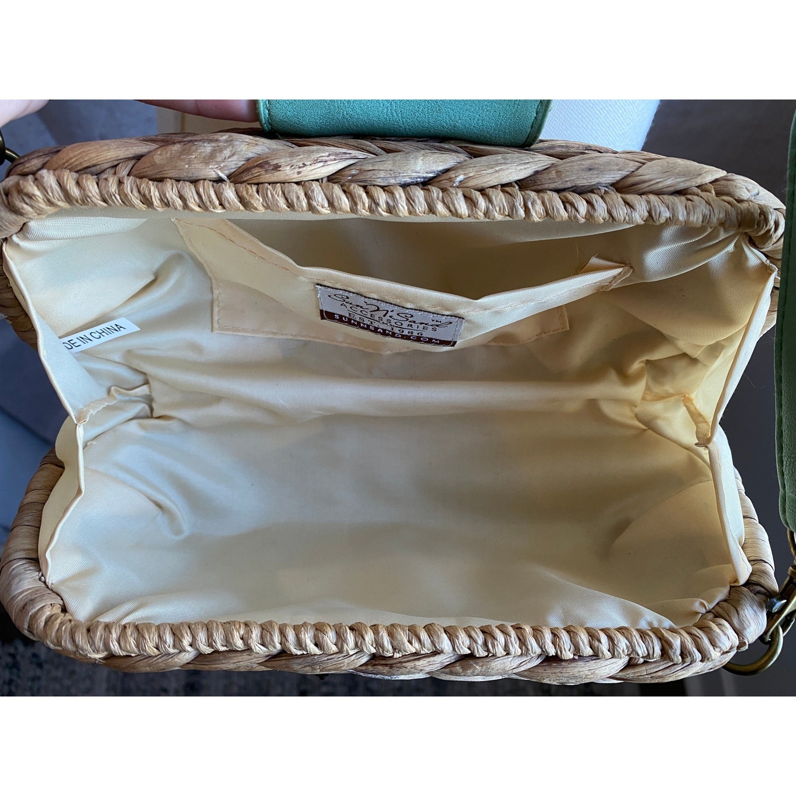 Sun N Sand Woven Straw Turquoise Trim Crossbody Bag Bamboo Lock