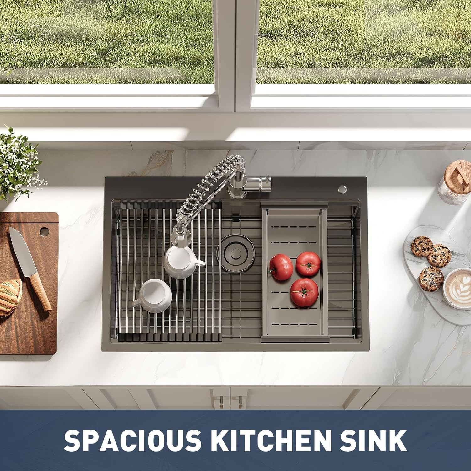 33x22x9'' Commercial Stainless Steel Kitchen Sink w/ Pull Down Spring Faucet US