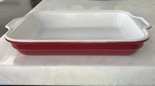 VINTAGE EMILE HENRY RED Casserole Dish Modele Depose France 16x10 PREOWNED