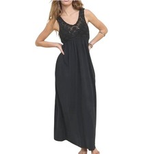 Aerie Women Crochet Lace Bodice Sleeveless Maxi Dress Sz L Black Whimsigoth Boho