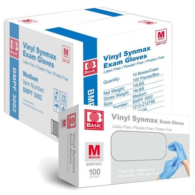 Basic Medical Synmax Vinyl Exam Gloves - Latex-Free & Powder-Free Disposable Glo
