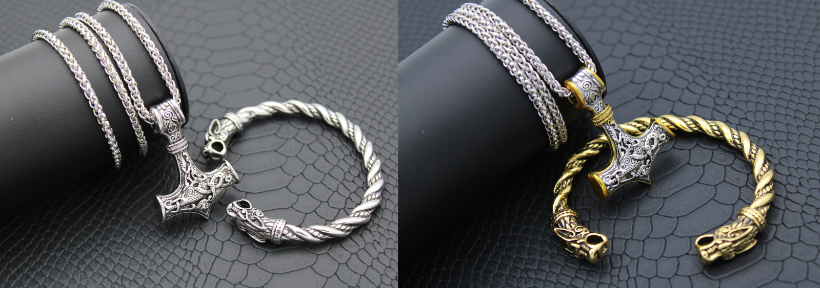 ⚔️ Juego de cadena y brazalete vikingo Thor Hammer colgante Mjölnir Viking...