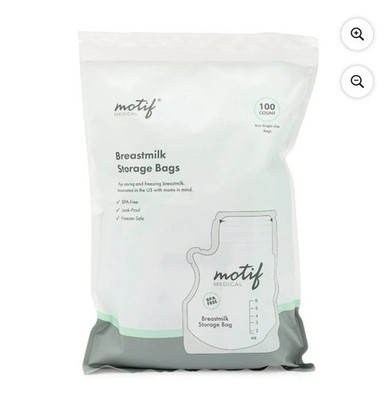 Motif Medical Milk Storage Bags 8 oz Milk Freezer Easy Pour Write-On 100 Count