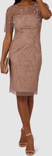 Adrianna Papell Women's Beige Lined Floral Beaded Cocktail Dress Size 4