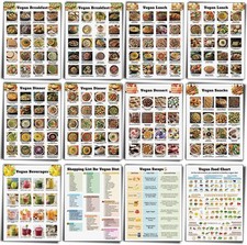 Sinload 12 Pcs Vegan Food List Poster Diet Meal Chart