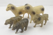 5 Vintage Viscoloid Celluloid Animal Figurines 2 Bears Lion 2 Bighorn Sheep